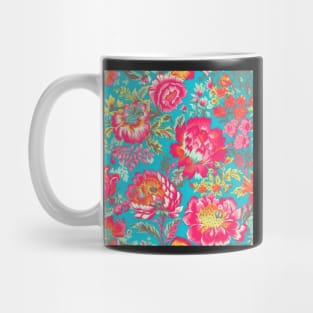 Hot Pink and Teal Colorful Floral, Happy Cheerful Floral Mug